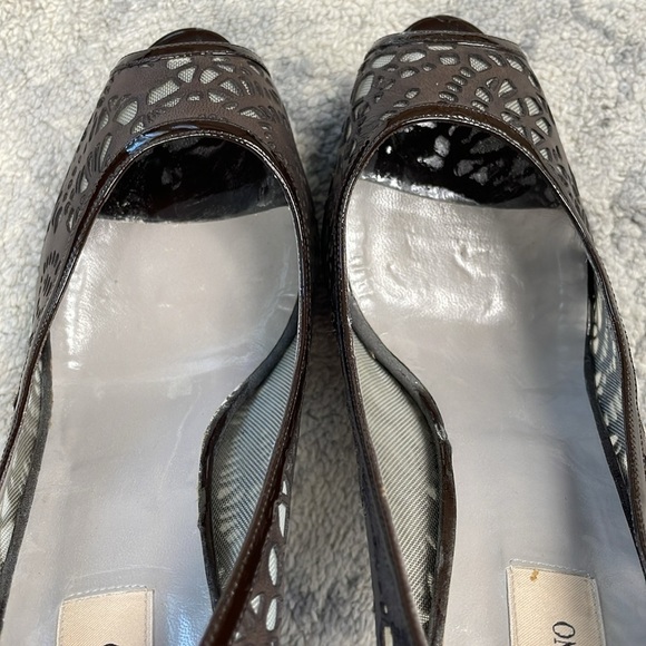 Valentino Garavani Laser Cut Leather Platform Peep Toe Heel Pumps Brown 40 - Picture 10 of 15